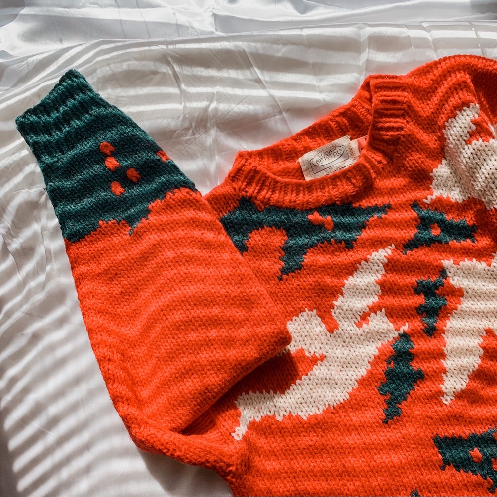 Vintage Hand Embroidered Red Wool Sweater SZ M